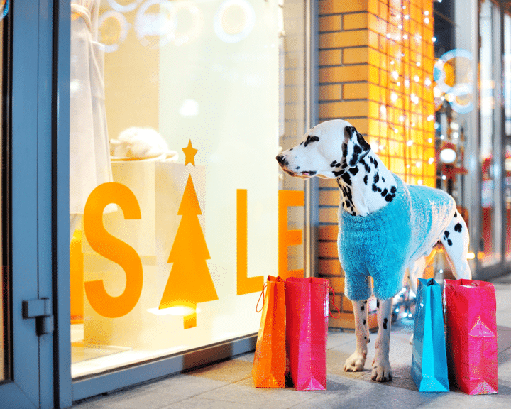 A clean and modern boutique clothing store interior with clothing racks and central displays