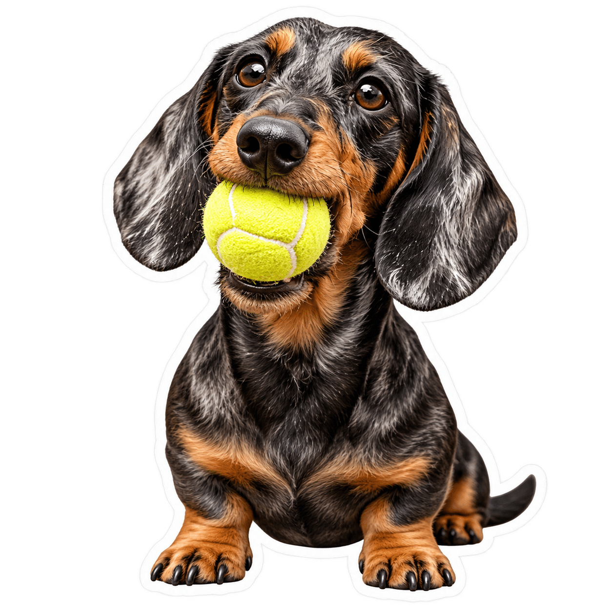 Dachshund holding a tennis ball